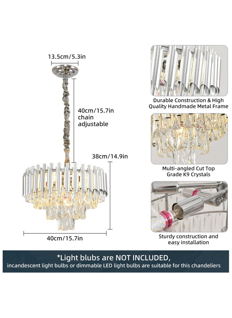 HUA QIANG WANG - Modern Crystal Chandeliers 16" Chrome Chandelier Round Crystal Pendant Light for Dining Room Living Room Bedroom Foyer - Image 1
