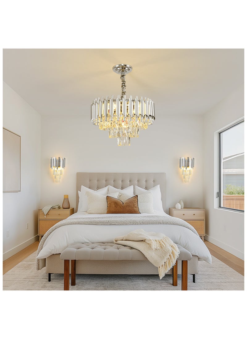 HUA QIANG WANG - Modern Crystal Chandeliers 16" Chrome Chandelier Round Crystal Pendant Light for Dining Room Living Room Bedroom Foyer - Image 1