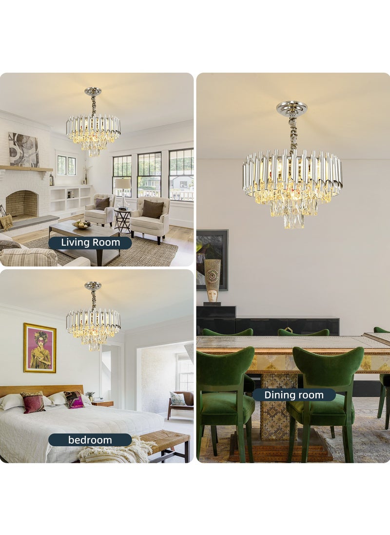 HUA QIANG WANG - Modern Crystal Chandeliers 16" Chrome Chandelier Round Crystal Pendant Light for Dining Room Living Room Bedroom Foyer - Image 1