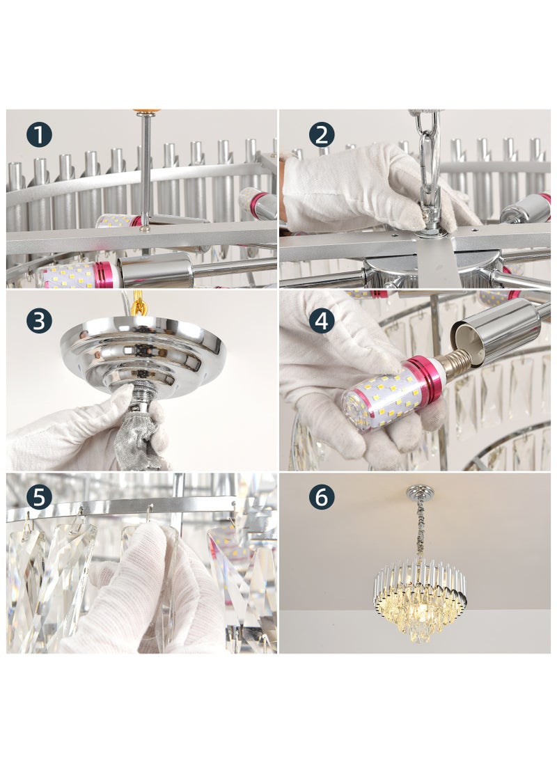 HUA QIANG WANG - Modern Crystal Chandeliers 16" Chrome Chandelier Round Crystal Pendant Light for Dining Room Living Room Bedroom Foyer - Image 1