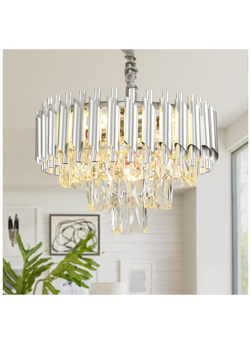 HUA QIANG WANG - Modern Crystal Chandeliers 16" Chrome Chandelier Round Crystal Pendant Light for Dining Room Living Room Bedroom Foyer - Image 1