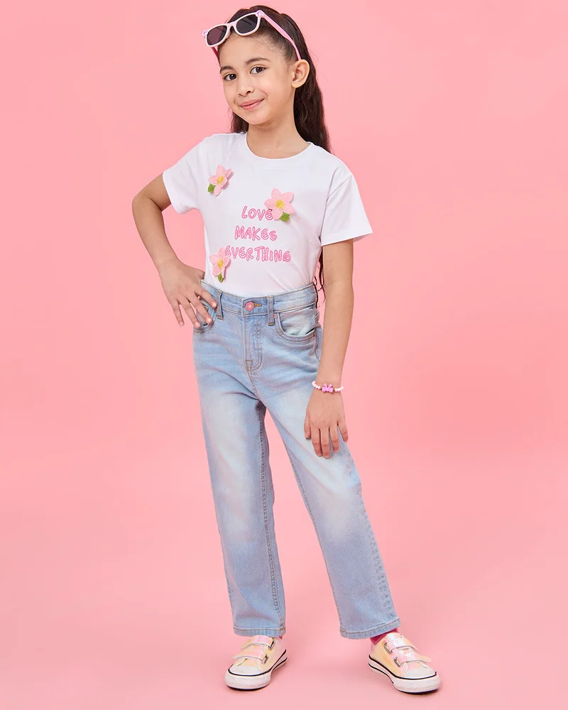 ردتاغ Girls White Printed T-Shirt
