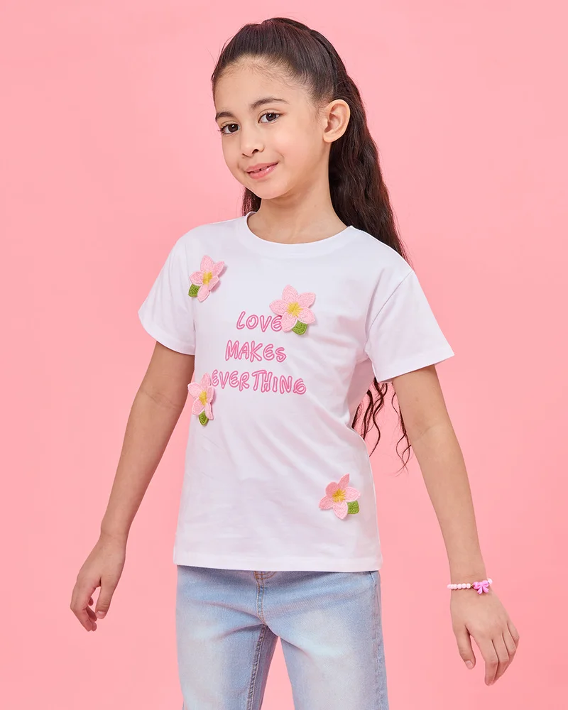 ردتاغ Girls White Printed T-Shirt