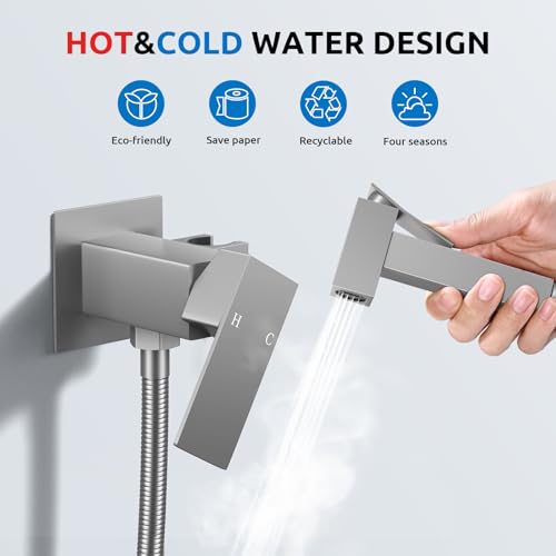 Arofa Warm Water Bidet Sprayer for Toilet with Hot and Cold Rough-in Valve, Hands-Free Handheld Jet Spray with Adjustable Water Flow, Square Toilet Sprayer with Bidet Hose for Feminine Wash - Image 2