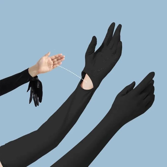 SEMITO UV Protection Sleeves for Women & Girls, Sunblock Driving Gloves Non Slip for UV Protection Cooling Arm Sleeves for Biking, Cricket, Cycling, Golf & Outdoor Sports (Black) - Image 2
