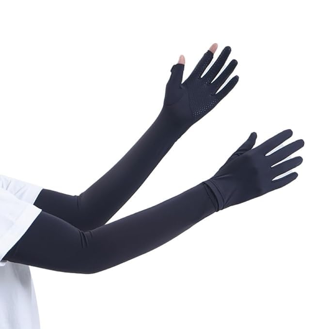 SEMITO UV Protection Sleeves for Women & Girls, Sunblock Driving Gloves Non Slip for UV Protection Cooling Arm Sleeves for Biking, Cricket, Cycling, Golf & Outdoor Sports (Black) - Image 1