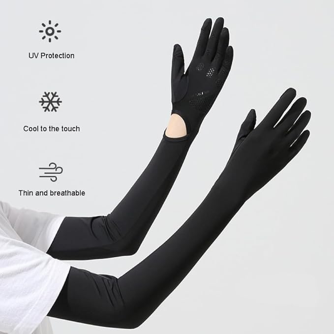 SEMITO UV Protection Sleeves for Women & Girls, Sunblock Driving Gloves Non Slip for UV Protection Cooling Arm Sleeves for Biking, Cricket, Cycling, Golf & Outdoor Sports (Black) - Image 4