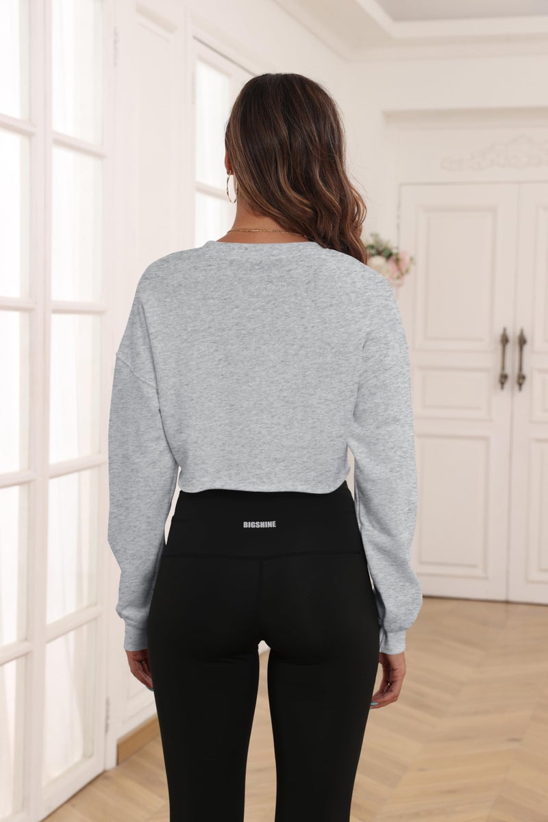 PRIMODA Women's Crewneck Cropped Sweatshirt Loose Pullover Sweatshirt Long Sleeve Crop Tops (Grey M) - Image 5