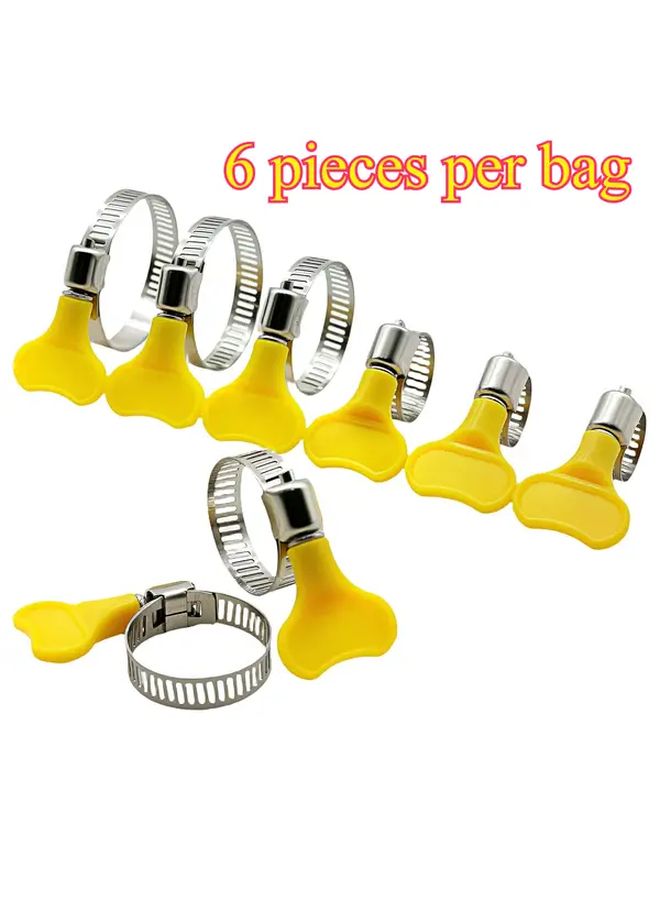 6pcs Heavy Duty Adjustable Stainless Steel Hose Clamps 16 25mm 1inch Non Slip Yellow Handle Fit Car RV Dryer Vent Plumbing Leak Proof Tube Connectors DIY Residential Outdoor - Image 1