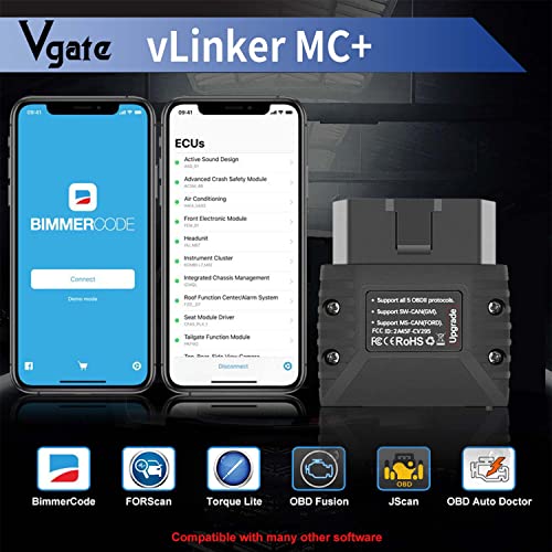 Vgate فغيت فليكر MC+ (BT3.0/BLE4.0) ماسح ضوئي OBD2 لقراءة الأكواد وأداة تشخيصية لنظام أندرويد و iOS و ويندوز، أسود - Image 4