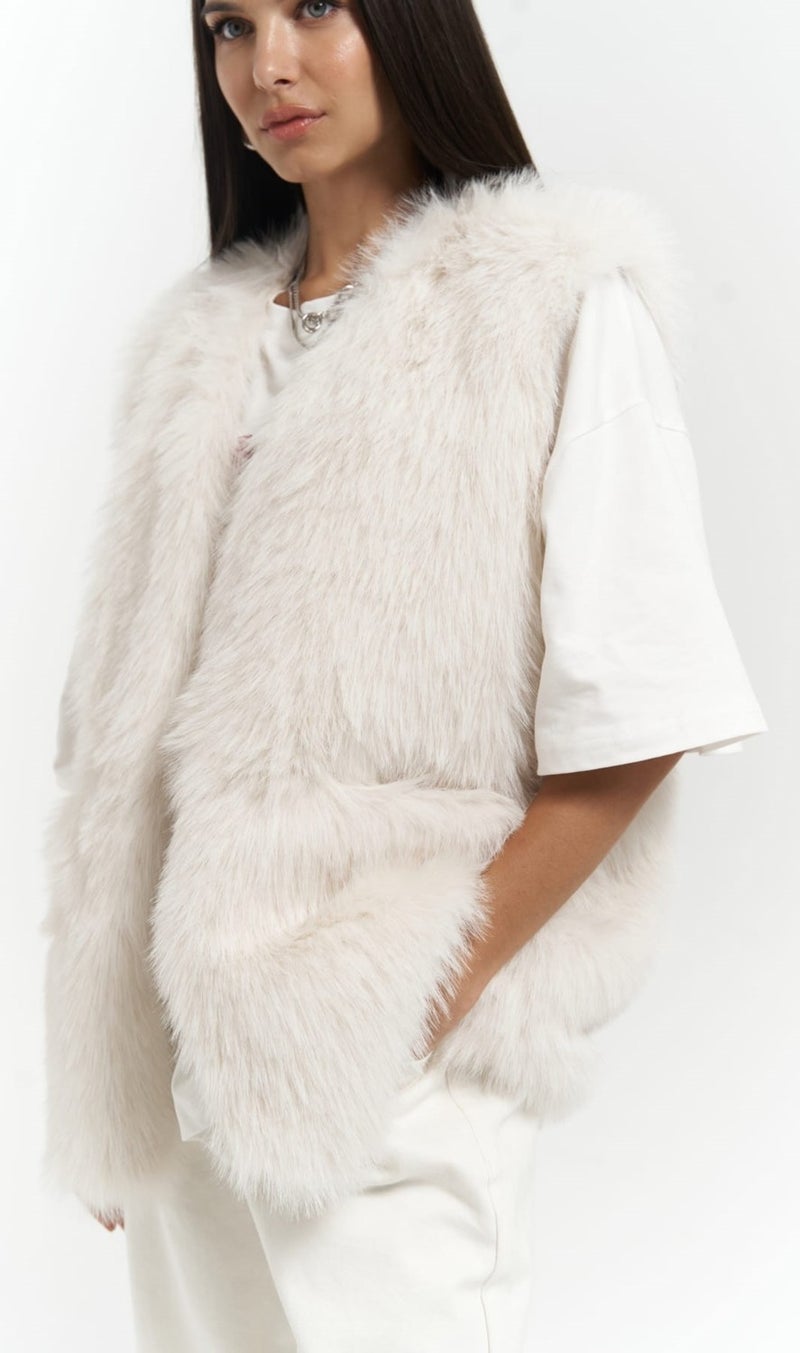 Mai Collection Plush Beige Vest  - Image 3