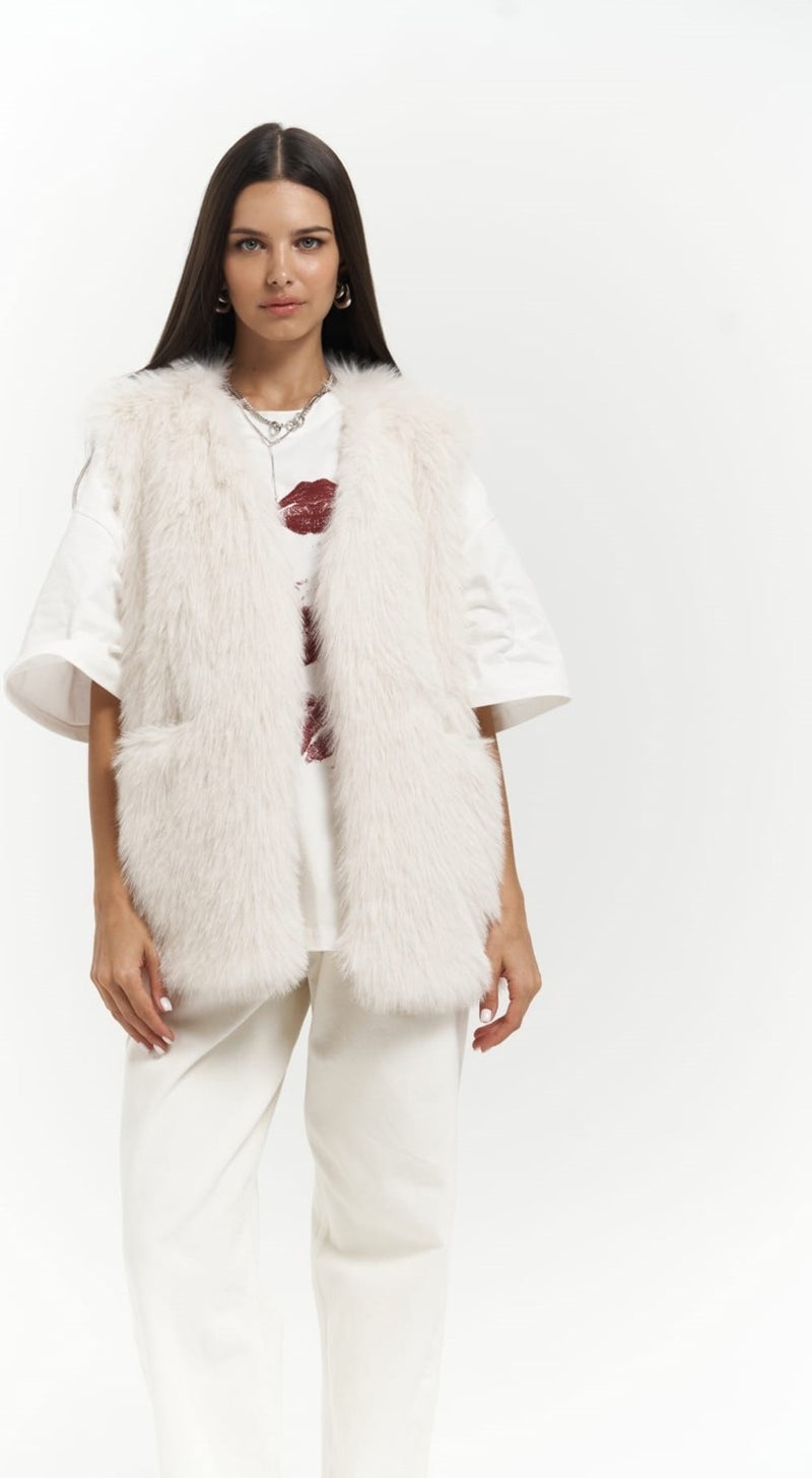 Mai Collection Plush Beige Vest  - Image 2