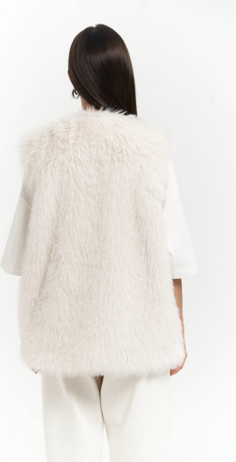 Mai Collection Plush Beige Vest  - Image 4