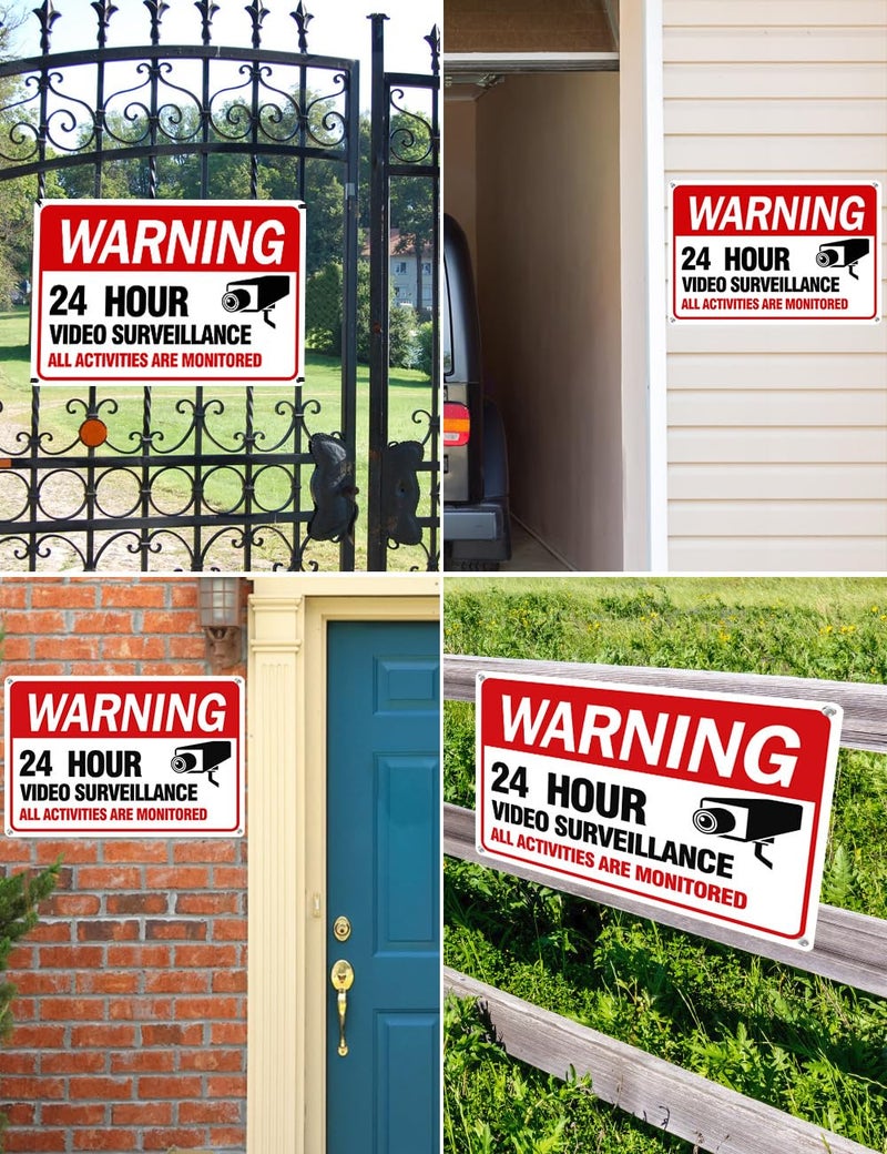 multiwins Video Surveillance Sign, 4-Pack Security Camera Sign, Reflective and Waterproof Material 24 Hour Surveillance Sign For Home/Business - Image 5