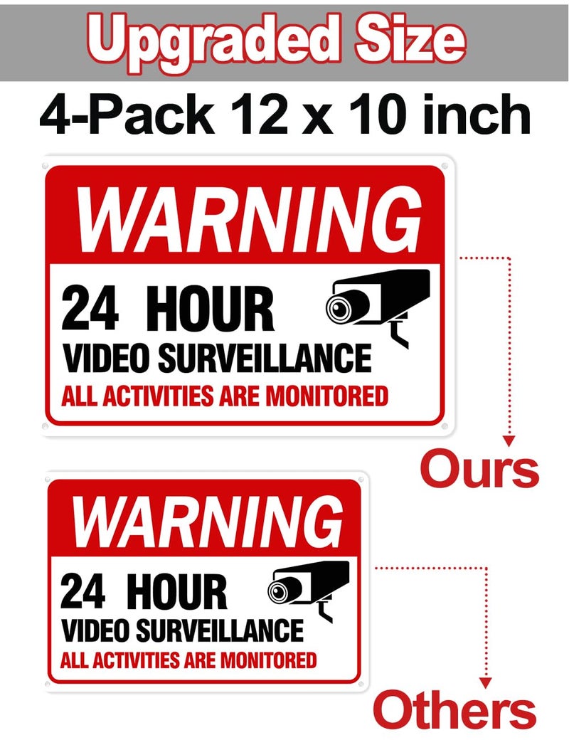 multiwins Video Surveillance Sign, 4-Pack Security Camera Sign, Reflective and Waterproof Material 24 Hour Surveillance Sign For Home/Business - Image 2