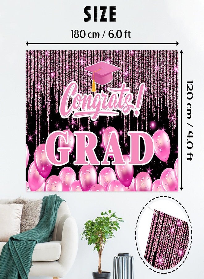 INNORU Congrats Grad Graduation Backdrop Banner, Graduation Photography Backdrop Poster Durable Fabric So Proud of You Finally Done Banner Graduate Party Decorations Photo Booth Props 6x4ft Pink - Image 2