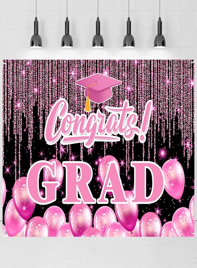 INNORU Congrats Grad Graduation Backdrop Banner, Graduation Photography Backdrop Poster Durable Fabric So Proud of You Finally Done Banner Graduate Party Decorations Photo Booth Props 6x4ft Pink - Image 1