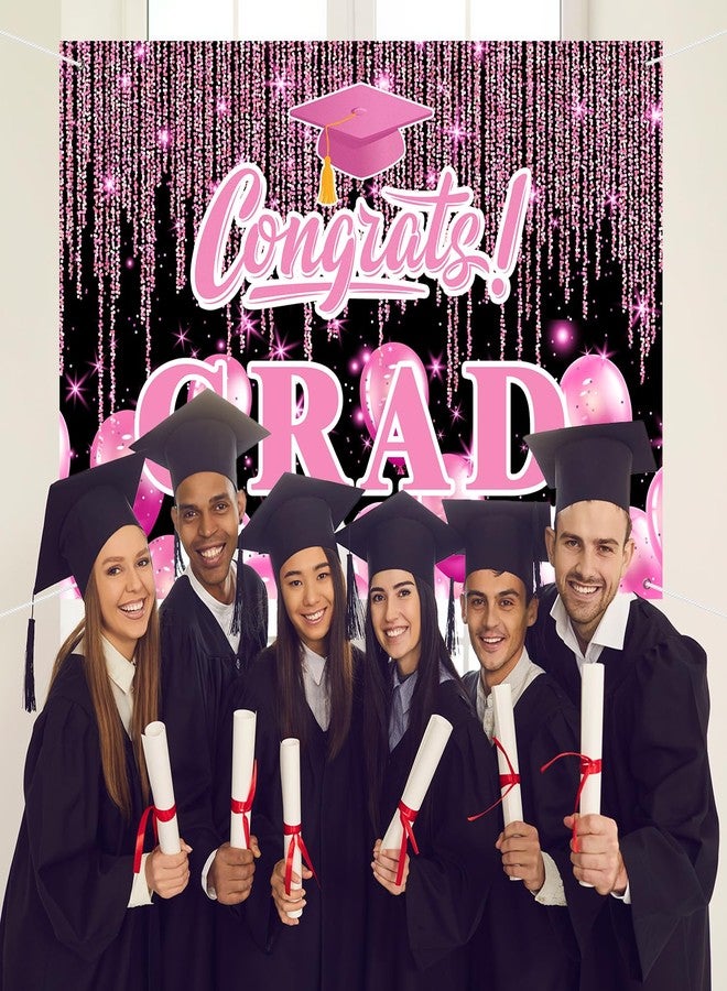 INNORU Congrats Grad Graduation Backdrop Banner, Graduation Photography Backdrop Poster Durable Fabric So Proud of You Finally Done Banner Graduate Party Decorations Photo Booth Props 6x4ft Pink - Image 4