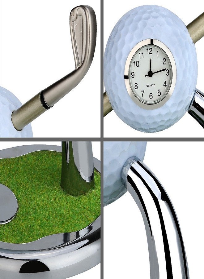 10L0L Golf Pen Holder with Clock Unique Gifts for Men, Mini Desktop Holder, Compatible with Enthusiasts Funny Business Gifts Includes Pen Set of 2 Office Desk Accessories- White - Image 3