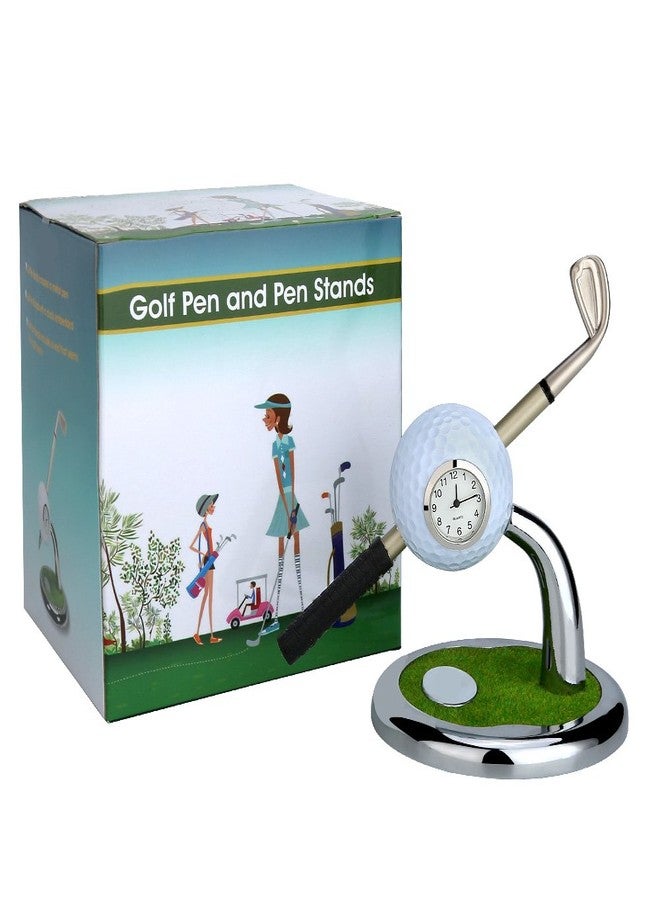 10L0L Golf Pen Holder with Clock Unique Gifts for Men, Mini Desktop Holder, Compatible with Enthusiasts Funny Business Gifts Includes Pen Set of 2 Office Desk Accessories- White - Image 4