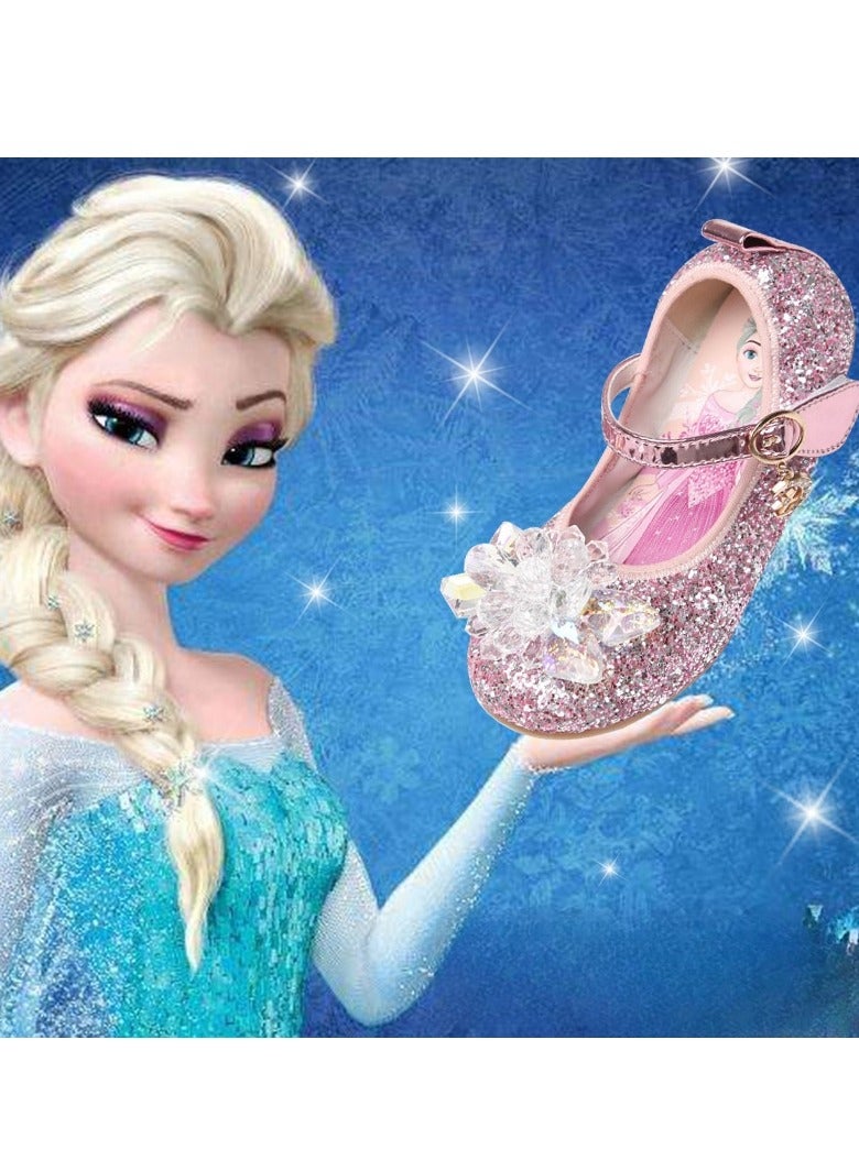 Girls' Princess Shoes New Korean Edition Elsa Butterfly Fashion Children's Crystal Shoes With Sequin One Word Strap Children's Shoes - Image 1
