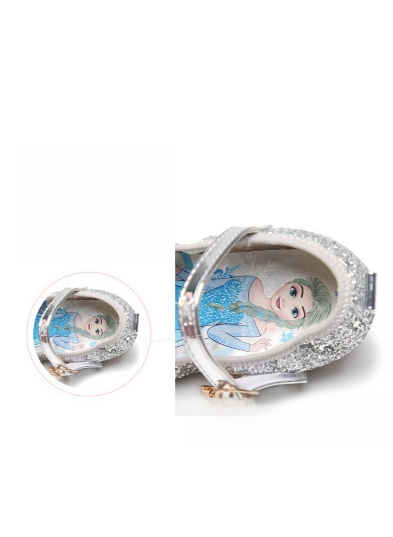 Girls' Princess Shoes New Korean Edition Elsa Butterfly Fashion Children's Crystal Shoes With Sequin One Word Strap Children's Shoes - Image 5