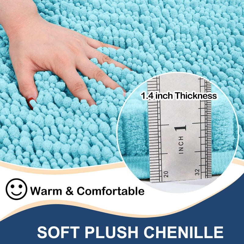 Arotive Luxury Chenille Bathroom Rug Mat  Extra Soft Thick Absorbent Shaggy Bath Rugs  Non-Slip Machine Wash Dry Plush Bath Mats for Bathroom  Tub  and Shower (30""x20""  Blue) - Image 1
