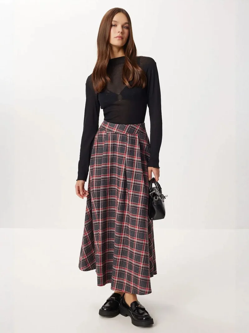 إسطنبول الساحرة ISTANBUL Plaid High Waist Pleated Midi Skirt