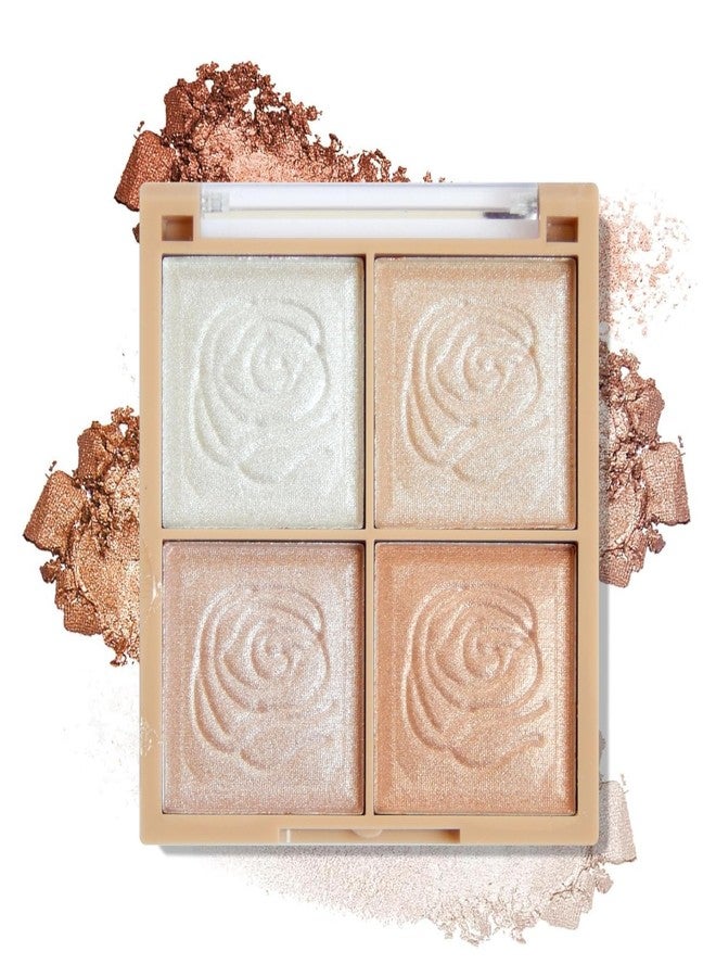 FIRSTZON Perfect 24hr Blush and Highlighter Palette- 4-color Metallic Shimmer Shadow Powder, Illuminator Makeup Set for Shading, Highlighting & Defining the Face (SHADE A) - Image 1