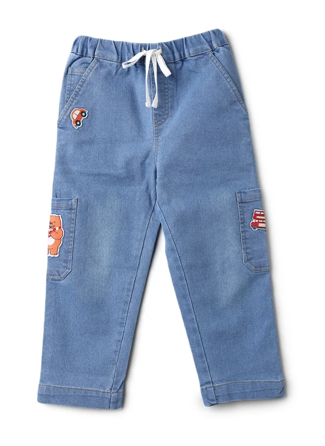 Nautinati Boys’ Denim Jeans| Animal and Car Badge |Jeans for 1-5 Years
