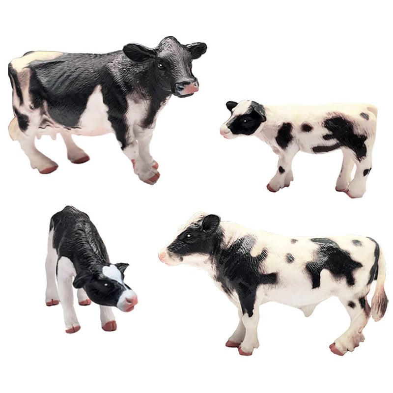 DOYIFUN Realistic Farm Cow Model Figures Toy Set 4pcs Cow Statues Family Figurines Collection Playset Farm Meadows Pasture Preschool Educational Learn Cognitive Toys - Image 4