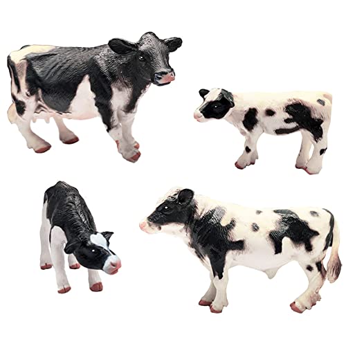DOYIFUN Realistic Farm Cow Model Figures Toy Set 4pcs Cow Statues Family Figurines Collection Playset Farm Meadows Pasture Preschool Educational Learn Cognitive Toys - Image 1