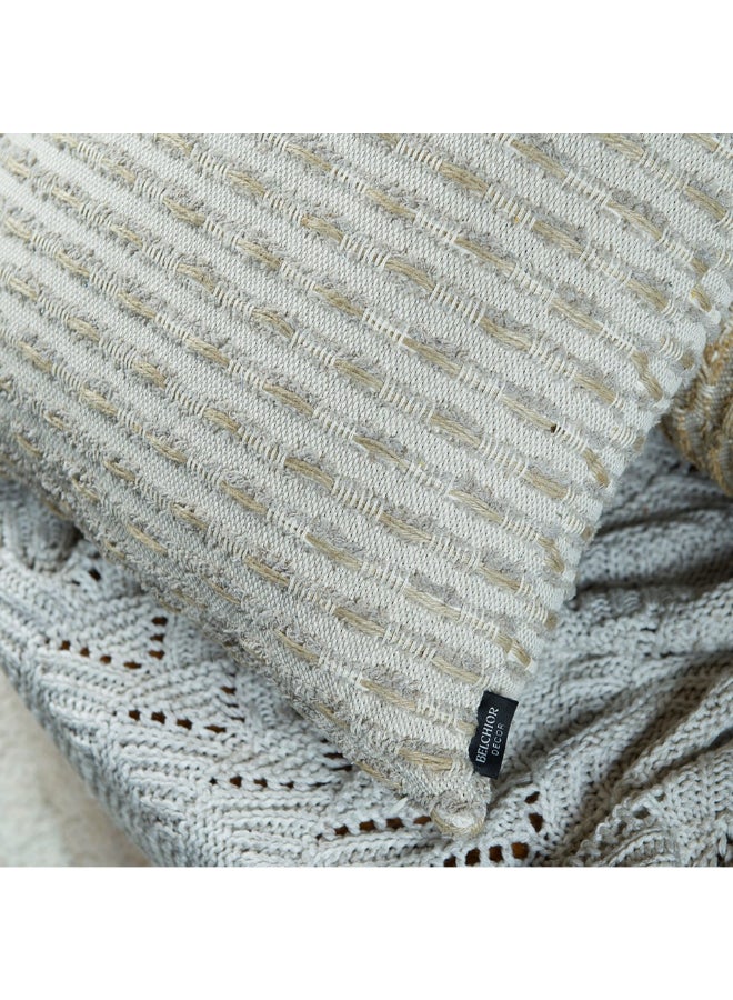 Belchior Concept Design Handmade Jacquard Decorative Cushion White and Beige 50 x 50 cm 472519 - Image 4