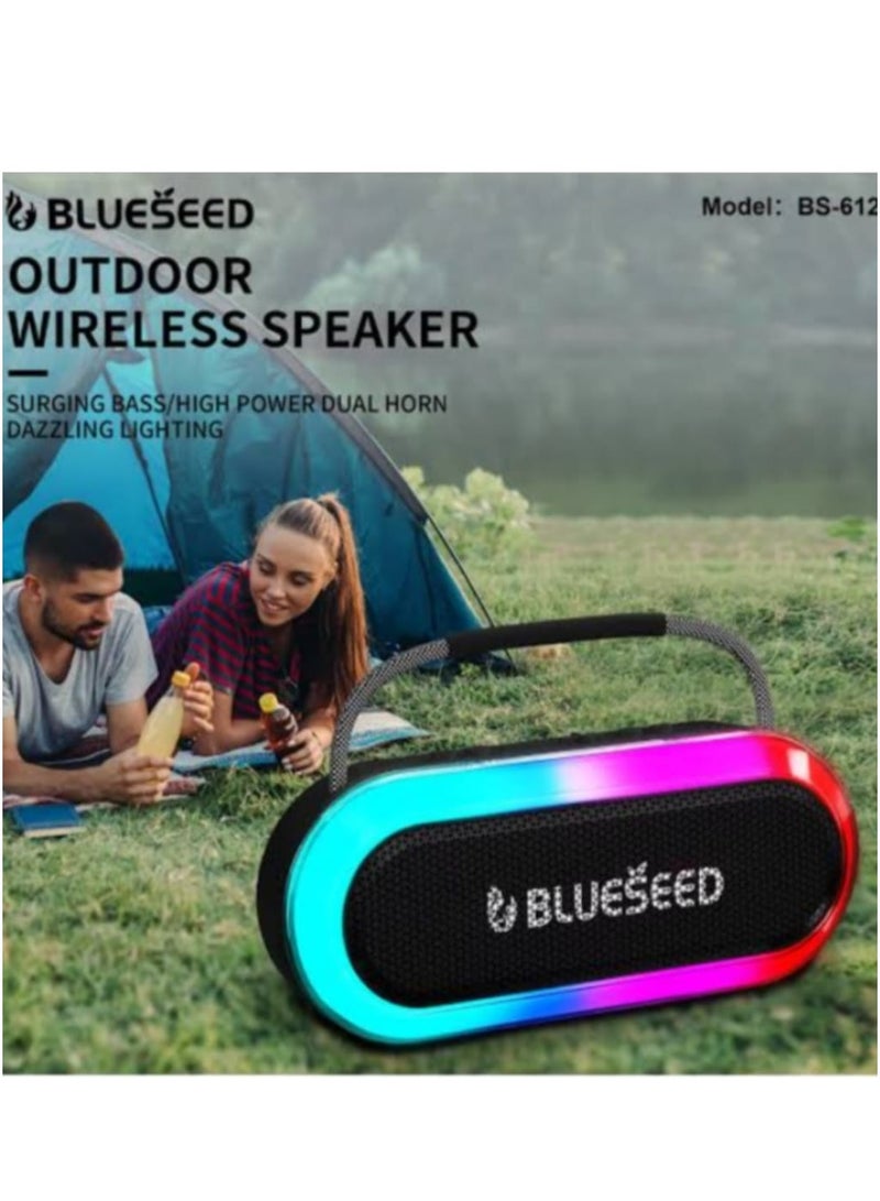 بلوسيد مكبر صوت كاريوكي لاسلكي BLUESEED BS-612 بقوة 20 وات، بوق مزدوج، جهير قوي، إضاءة مبهرة + بلوتوث، توصيل وتشغيل فلاش USB + بطارية قابلة للفصل، مقبض مدمج + أبعاد الطول 283 مم × العرض 106 مم × الارتفاع 180 مم، يتضمن ميكروفون لاسلكي - Image 3