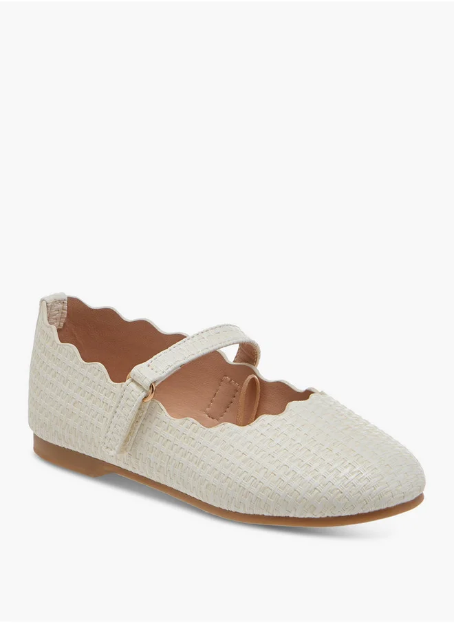 جونيورز Scallop Detail Ballerina Shoes with Hook and Loop Closure
