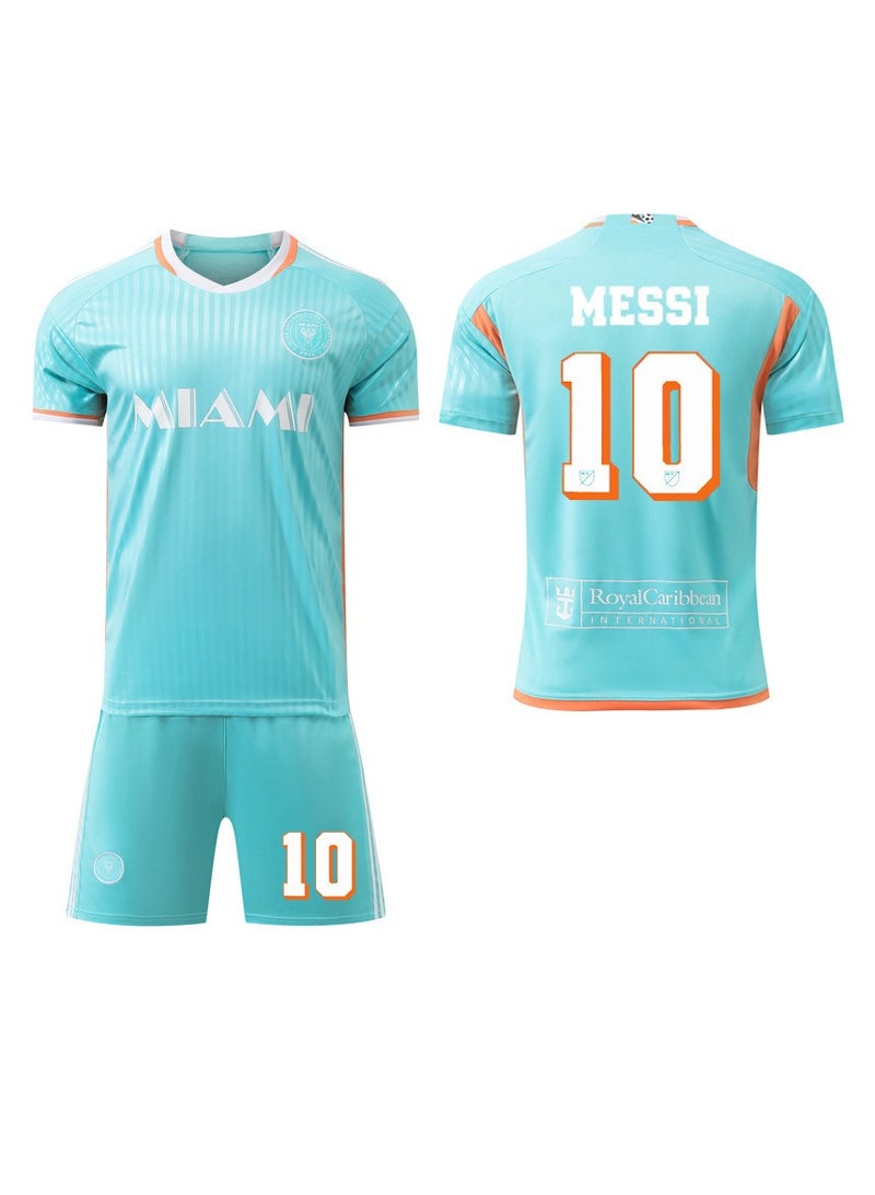 عام مجموعة تحفة عن عام 2024-2025 لفريق ميامي: قميص كرة القدم البديل الذي يأتي برقم اللاعب ليونيل ميسي #10 مجموعة قميص/سروال، متوفرة في أحجام الأطفال والبالغين كهدايا للمشجعين والأصدقاء. - Image 1