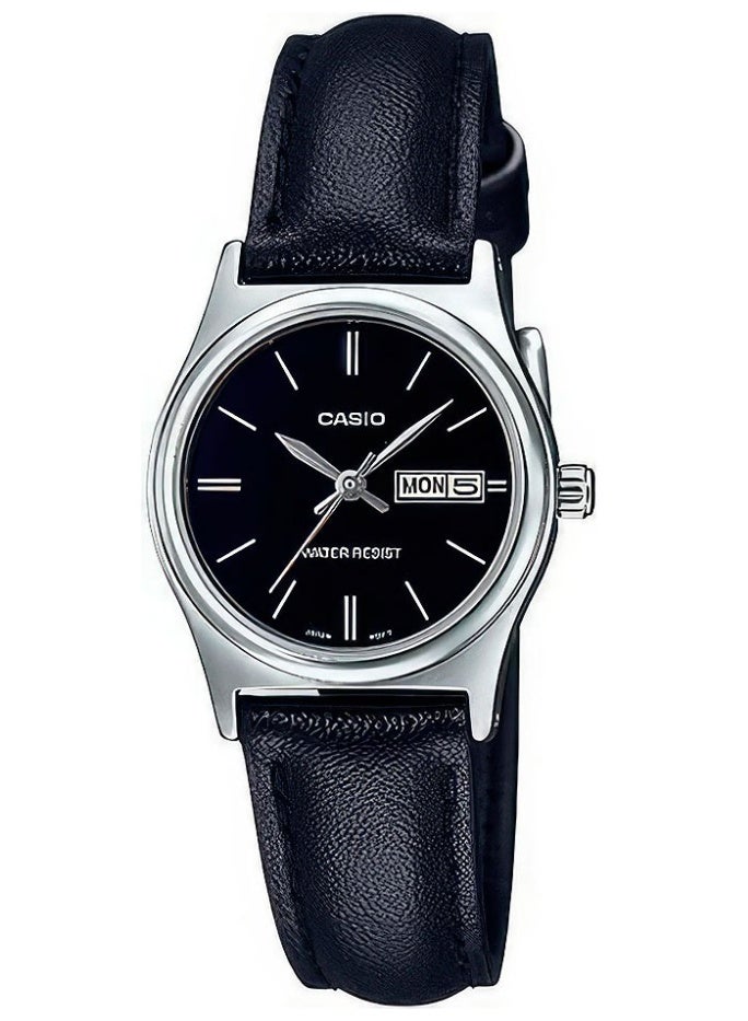 CASIO Analog Women’s Watch LTP-V006L-1B2UDF, 25 mm Black Dial, Stainless Steel Case, Black Leather Band, Water Resistant - Image 2