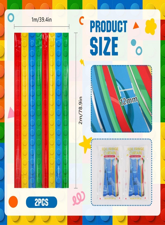 Neasyth 2Pack Building Block Foil Fringe Curtains,3.3X6.6Ft Building Block Theme Party Decorations Foil Fringe Backdrop,Rainbow Tinsel Backdrop Self Adhesive Streamer for Birthday Party Photo Prop Supplies - Image 2