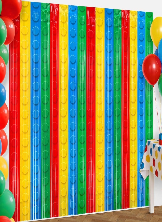 Neasyth 2Pack Building Block Foil Fringe Curtains,3.3X6.6Ft Building Block Theme Party Decorations Foil Fringe Backdrop,Rainbow Tinsel Backdrop Self Adhesive Streamer for Birthday Party Photo Prop Supplies - Image 1