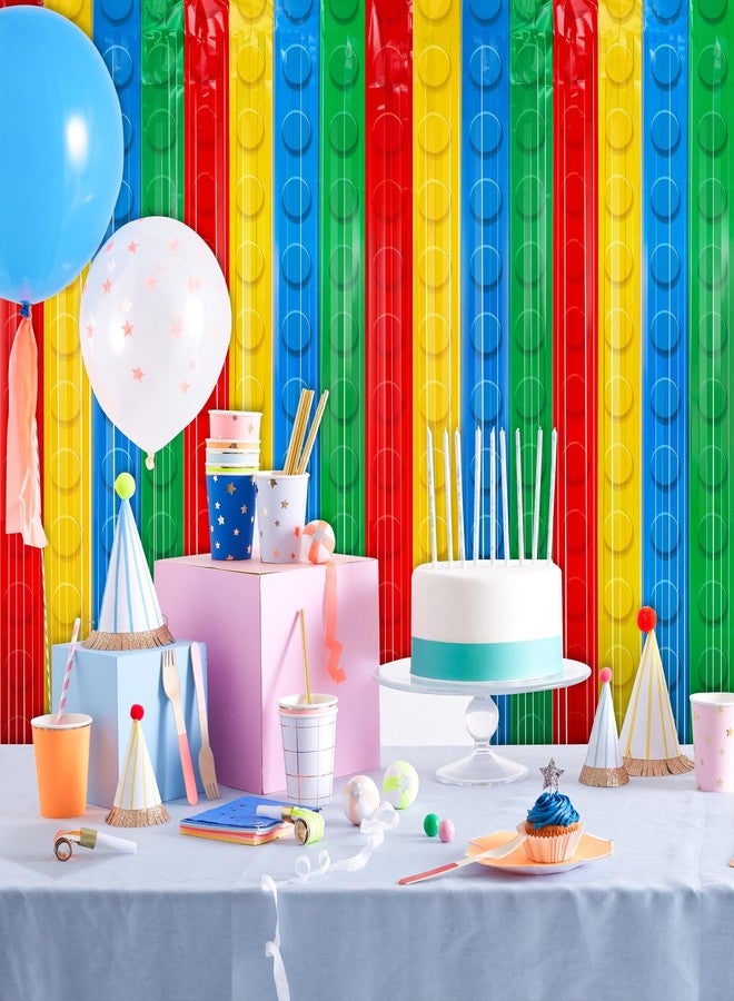 Neasyth 2Pack Building Block Foil Fringe Curtains,3.3X6.6Ft Building Block Theme Party Decorations Foil Fringe Backdrop,Rainbow Tinsel Backdrop Self Adhesive Streamer for Birthday Party Photo Prop Supplies - Image 5