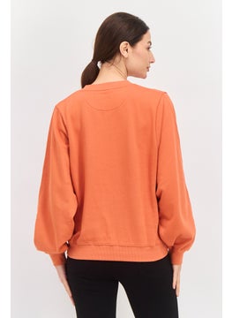 Wrangler Women V Neck Embroidered Logo Long Sleeves Sweatshirt, Orange  - Image 2