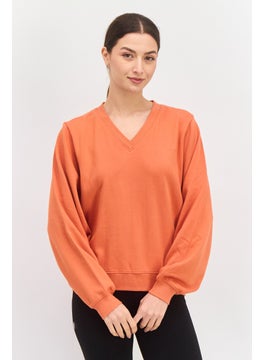 Wrangler Women V Neck Embroidered Logo Long Sleeves Sweatshirt, Orange  - Image 1