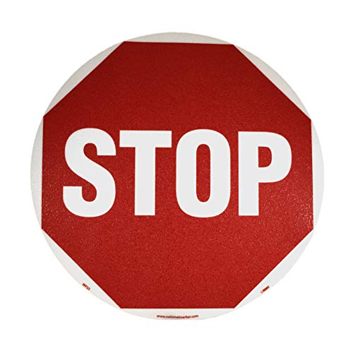 NMC AccuformNMC NMC WFS3 STOP Sign – 17 in. Circular Adhesive Backed Vinyl Walk on Floor Safety Sign with White Text on Red Base, American Made Safety Tags, Signs, and Labels - Image 1