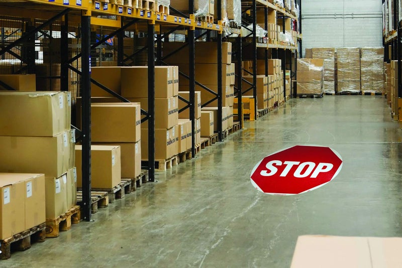 NMC AccuformNMC NMC WFS3 STOP Sign – 17 in. Circular Adhesive Backed Vinyl Walk on Floor Safety Sign with White Text on Red Base, American Made Safety Tags, Signs, and Labels - Image 3