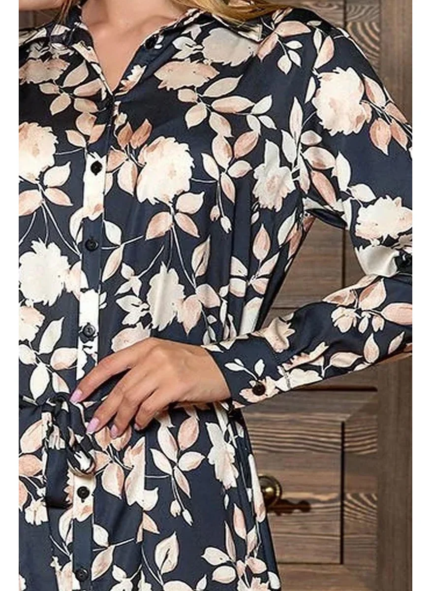 Cossy By Aqua 25199 Women's Floral Pattern Long Sleeve Shirt Dress-Floral