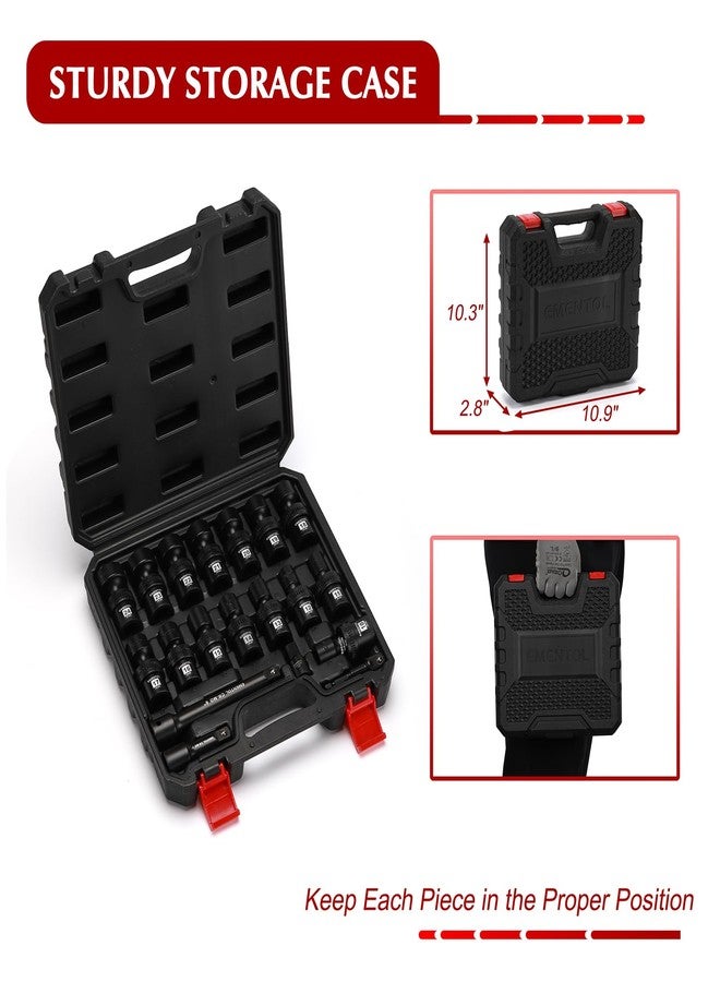 EMENTOL 19PCS 1/2" Drive Universal Impact Socket Set, Swivel Socket with Flexible Wobble, Metric 10mm-24mm, CR-MO, 6 Point, Includes Extension Bar and Adapter - Image 5