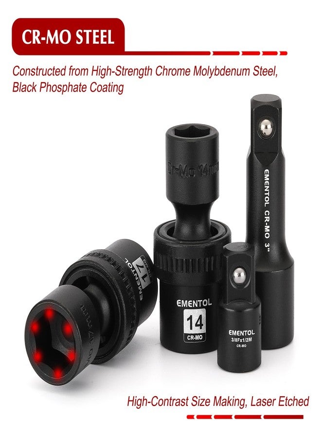 EMENTOL 19PCS 1/2" Drive Universal Impact Socket Set, Swivel Socket with Flexible Wobble, Metric 10mm-24mm, CR-MO, 6 Point, Includes Extension Bar and Adapter - Image 3