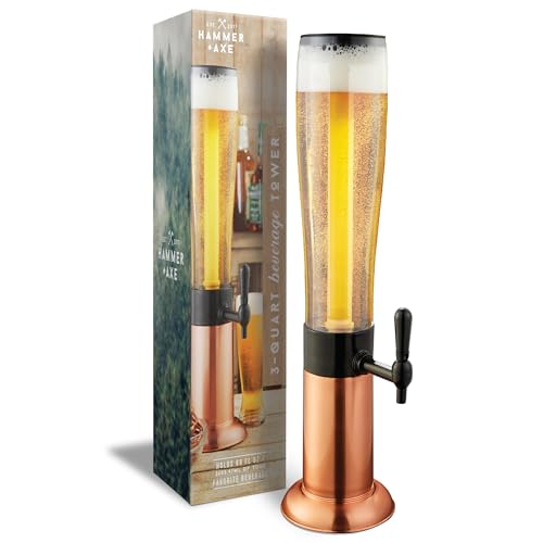 Hammer + Axe Beverage Drink Dispenser with Ice Tube Drink Cooler Holds 7 Beer Cans Margarita Tower Mimosa Tower BBQ Party Supplies Home Bar Accessories 26L of Iced Tea Lemonade Water 