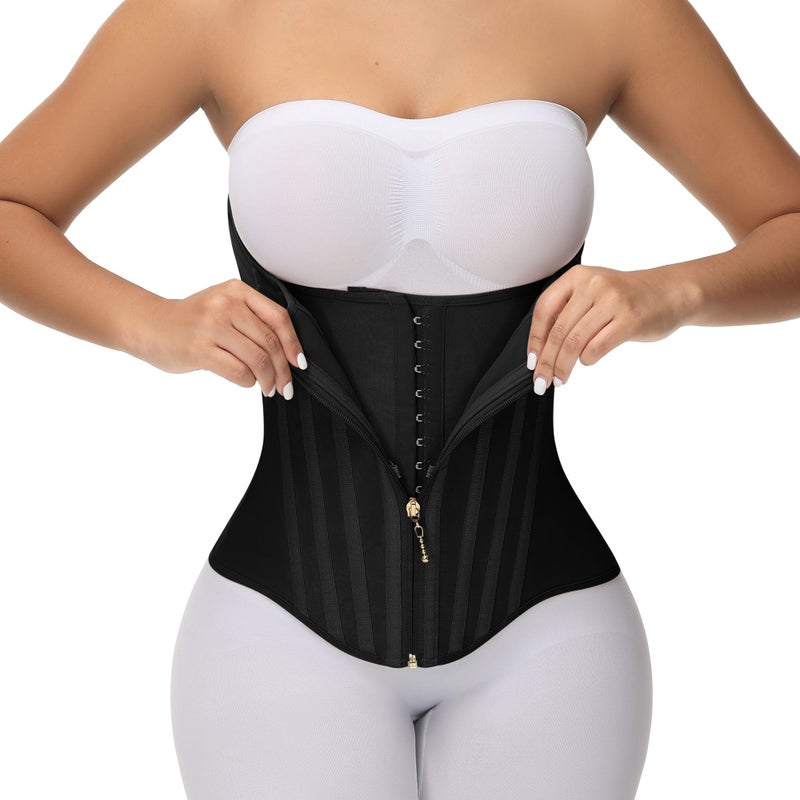 SHAPSHE Waist Trainer for Women Tummy Control Corset Cincher Hourglass Sport Workout Body Shaper Belly Belt Hook Black S - Image 2