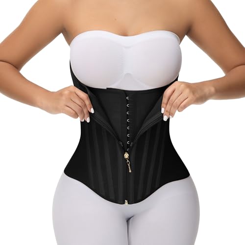 SHAPSHE Waist Trainer for Women Tummy Control Corset Cincher Hourglass Sport Workout Body Shaper Belly Belt Hook Black S - Image 1